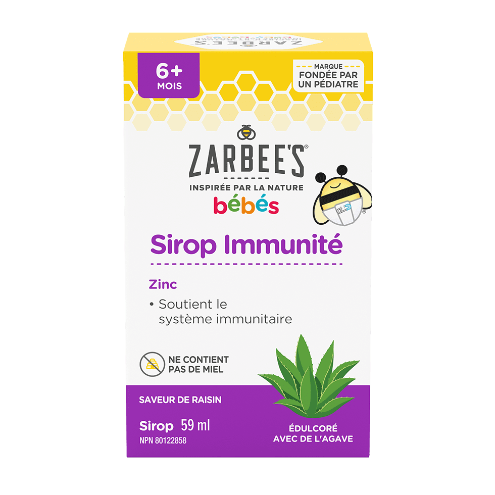 Panneau avant du sirop Zarbee’s® Immunité pour bébés, à base de zinc, 59 ml